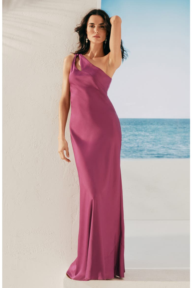 Lauren Ralph Lauren Cutout One-Shoulder Charmeuse Gown (Women)