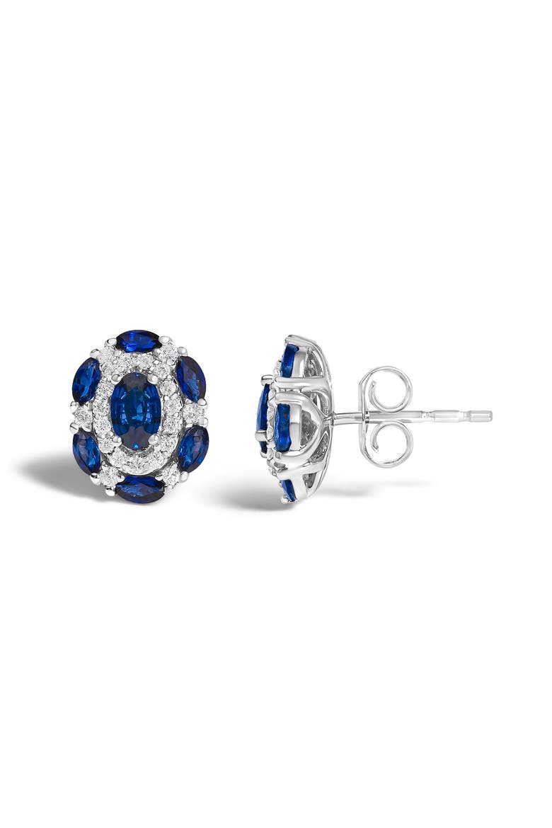 14K White Gold Blue Sapphire and Diamond Vintage Style Stud Earrings, Alternate, color, White