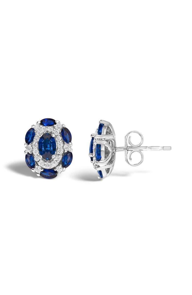 Haus of Brilliance 14K White Gold Blue Sapphire and Diamond Vintage Style Stud Earrings, Alternate, color, White