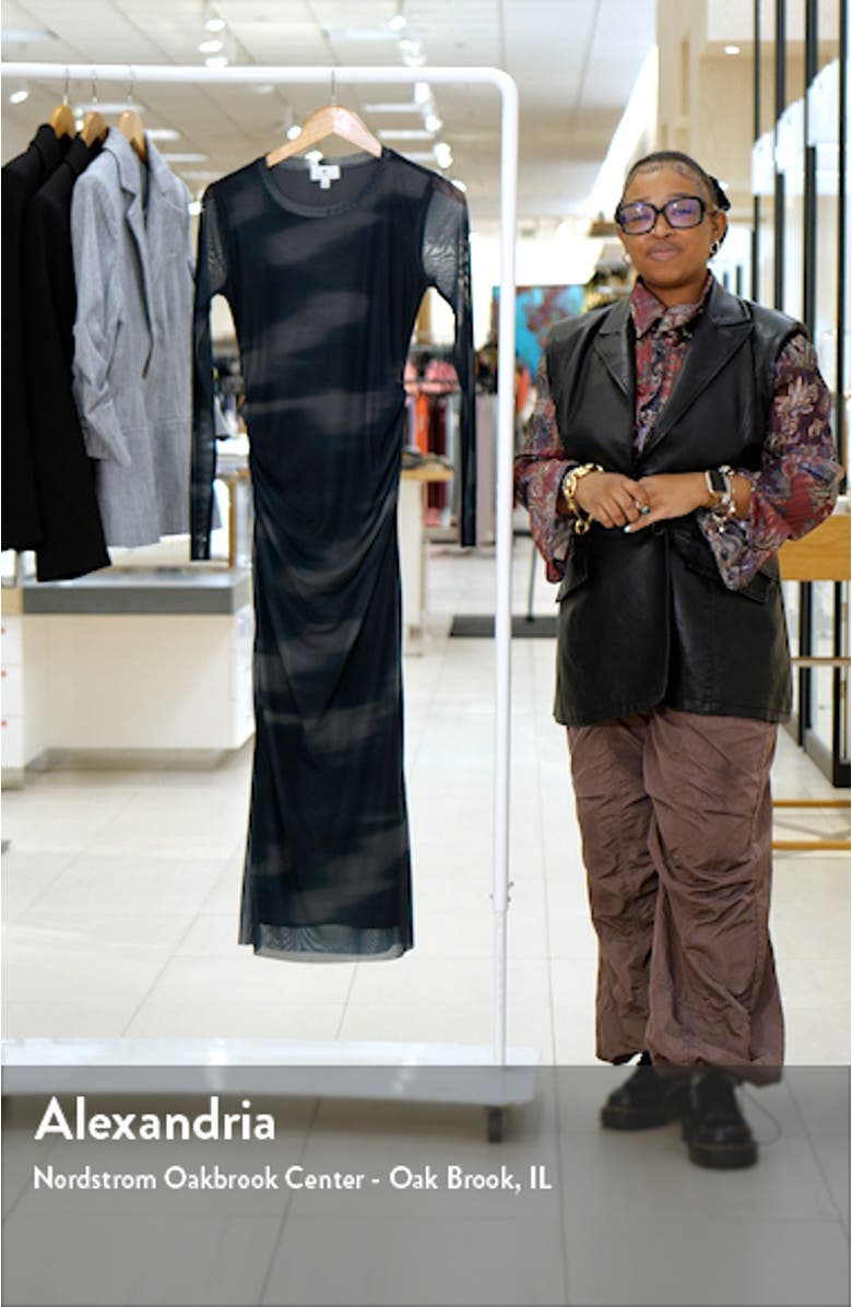 Ruched Long Sleeve Mesh Midi Dress, sales video thumbnail