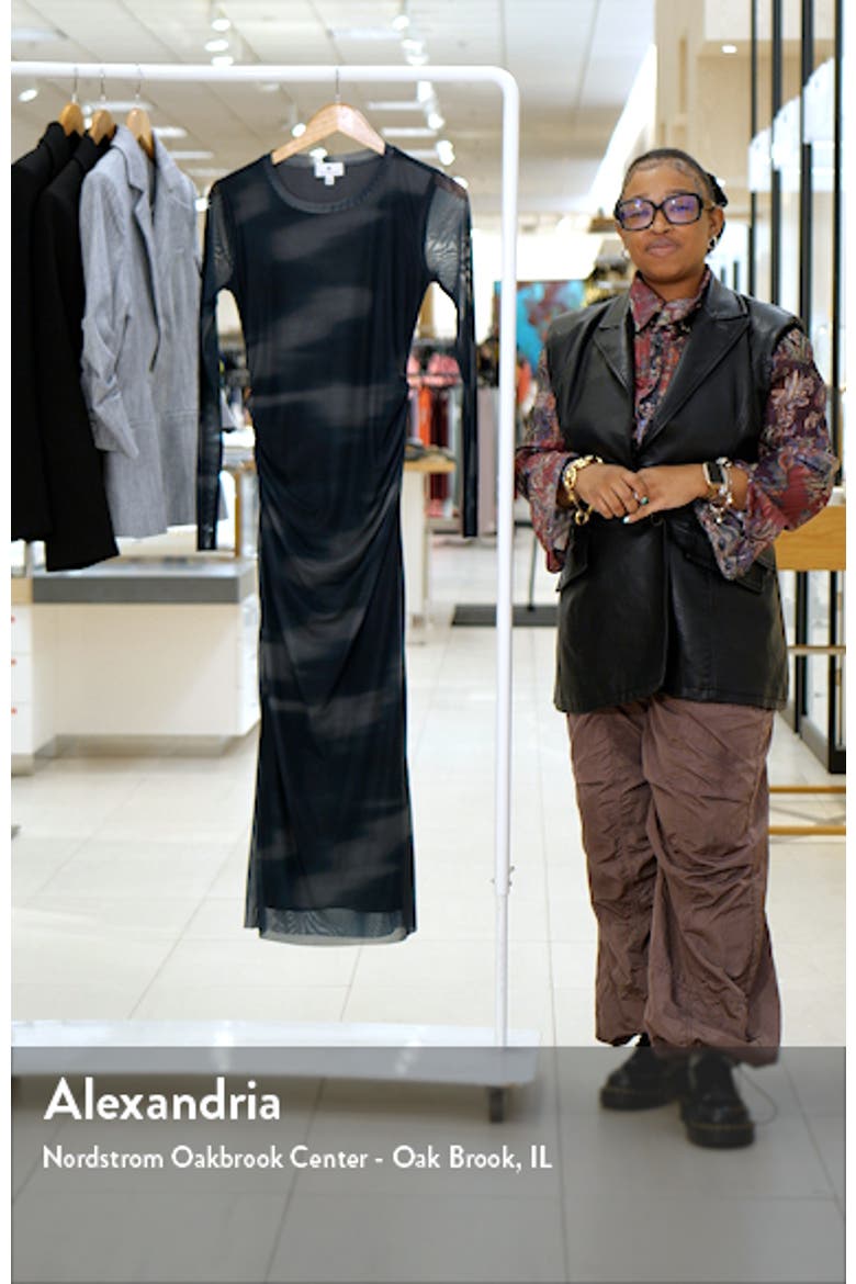 Ruched Long Sleeve Mesh Midi Dress video