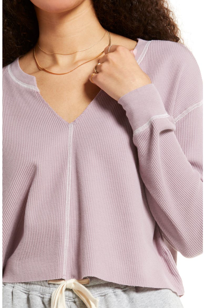 Split Neck Thermal Crop Top, Alternate, color, PURPLE MORN