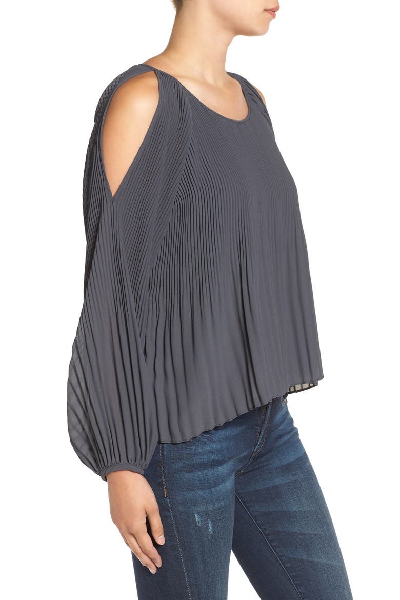 ASTR Pleated Cold Shoulder Top, Alternate, color, DARK GREY