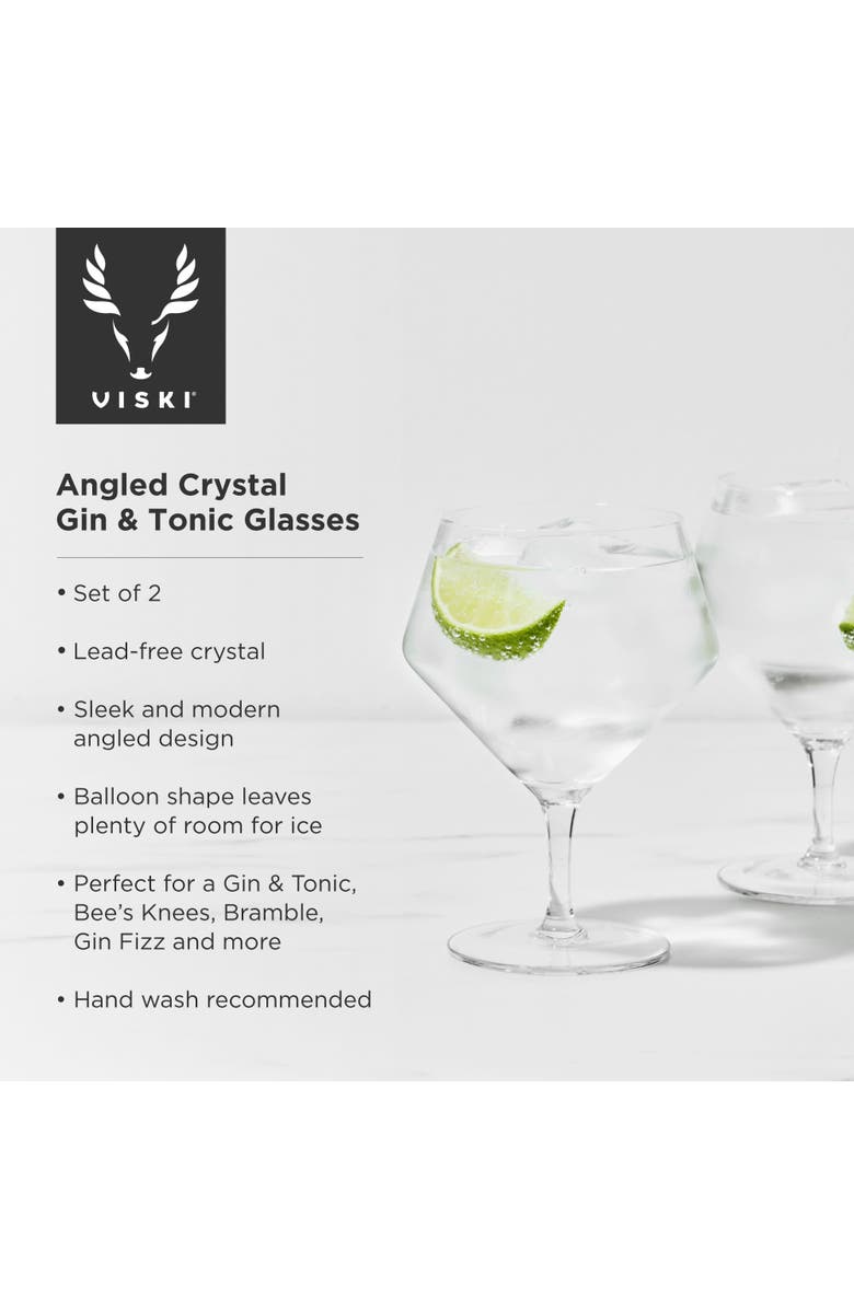 Viski Raye Crystal Angled Gin & Tonic Glasses Set of 2, Alternate, color, Clear