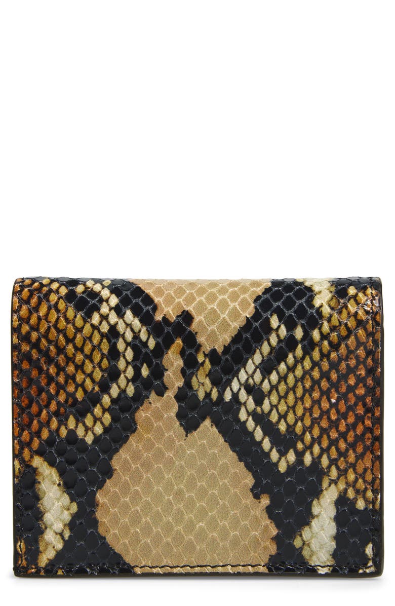 McQueen Snake Embossed Leather Card Case, Alternate, color, Brown/ Gold