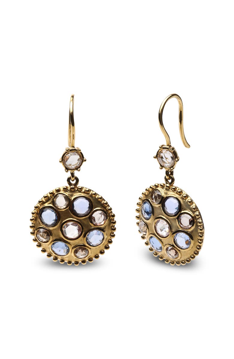 Haus of Brilliance 18K Gold 1 2/3 Cttw Diamond and Blue Sapphire Gemstone Medallion Dangle Earrings, Alternate, color, Yellow