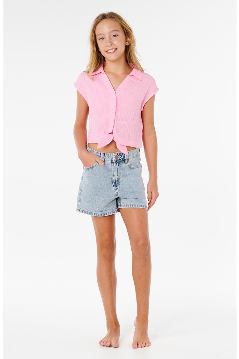 Kids' Premium Surf Crop Cotton Gauze Button-Up Shirt, Alternate, color, BRIGHT PINK
