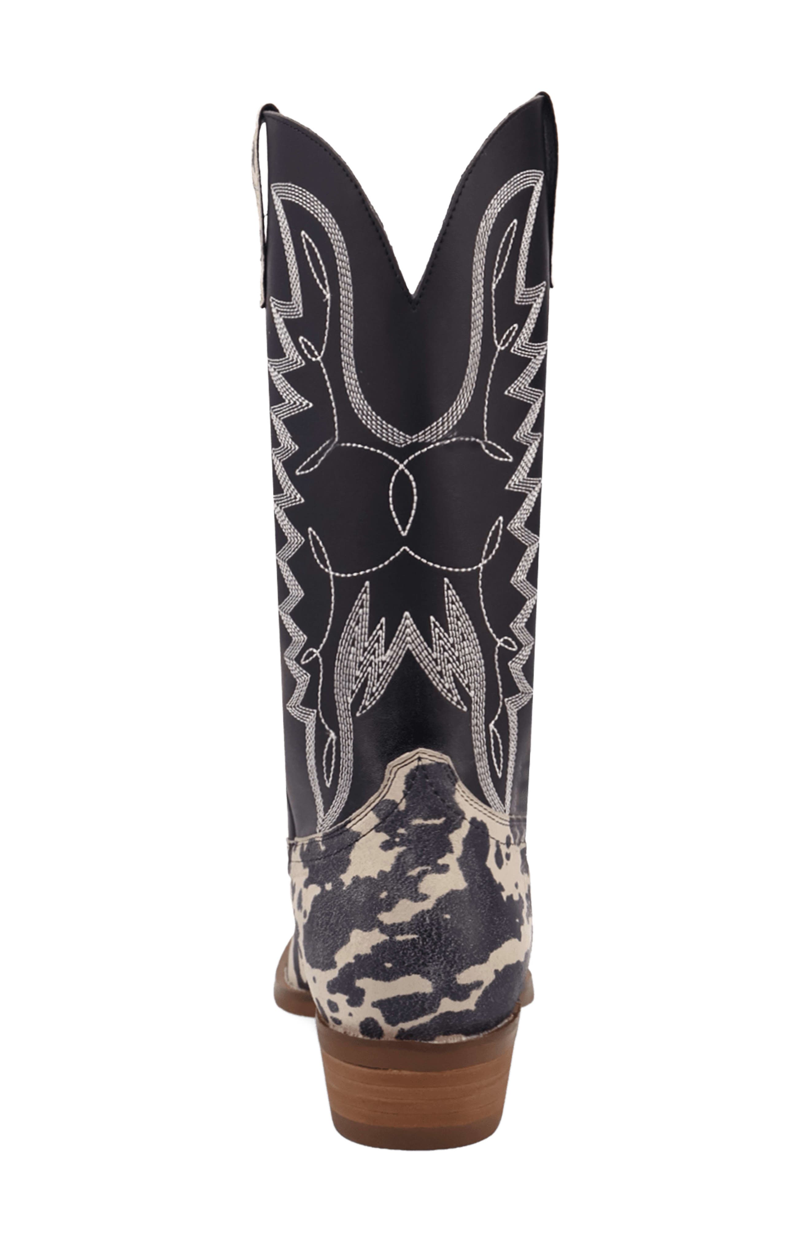 Bulls Eye Western Boot, Alternate, color, BLACK COW PRINT