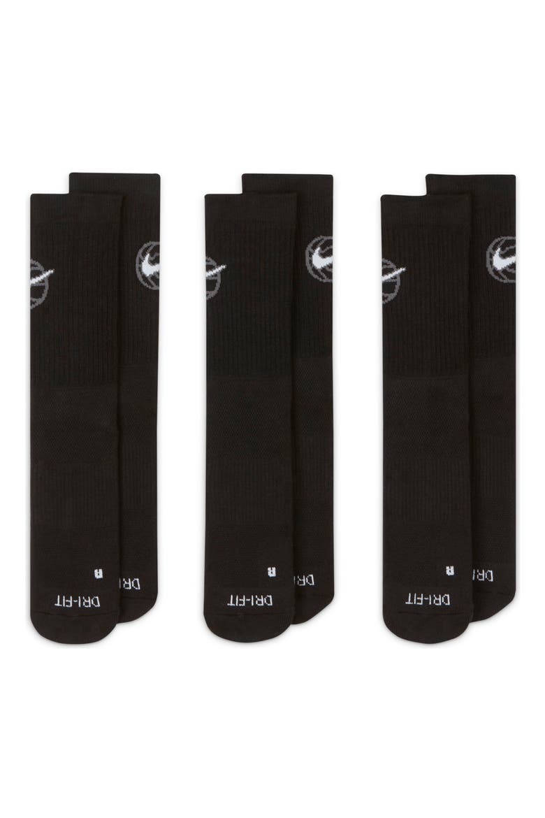 Dri-FIT 3-Pack Everyday Cushioned Basketball Socks, Main, color, BLACK/ WHITE