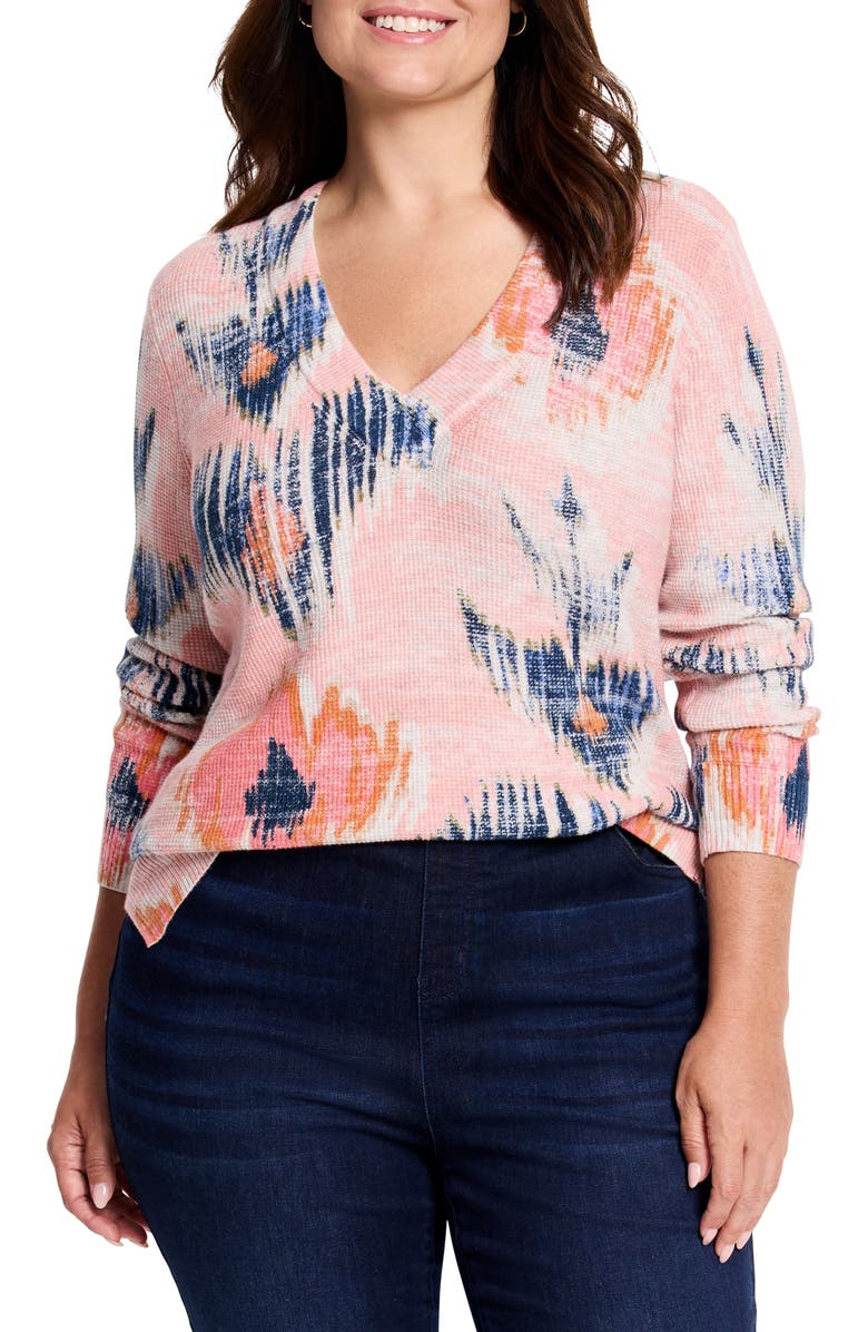 NIC+ZOE Abstract Floral Print Waffle Stitch Sweater, Main, color,