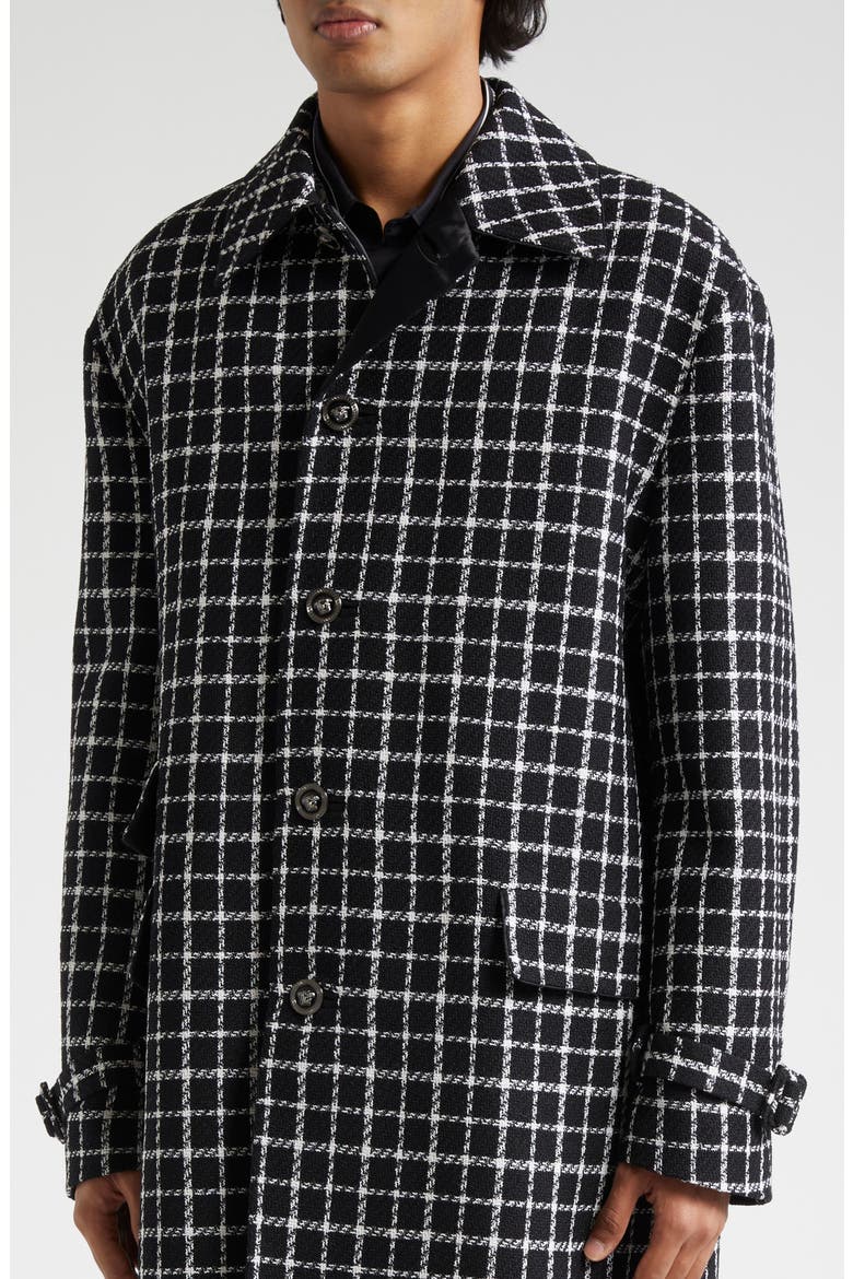 Windowpane Check Wool Blend Coat, Alternate, color, BLACK WHITE
