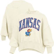 PRESSBOX Women's Pressbox Natural Kansas Jayhawks Oversized Waist-Length Crewneck Sweatshirt