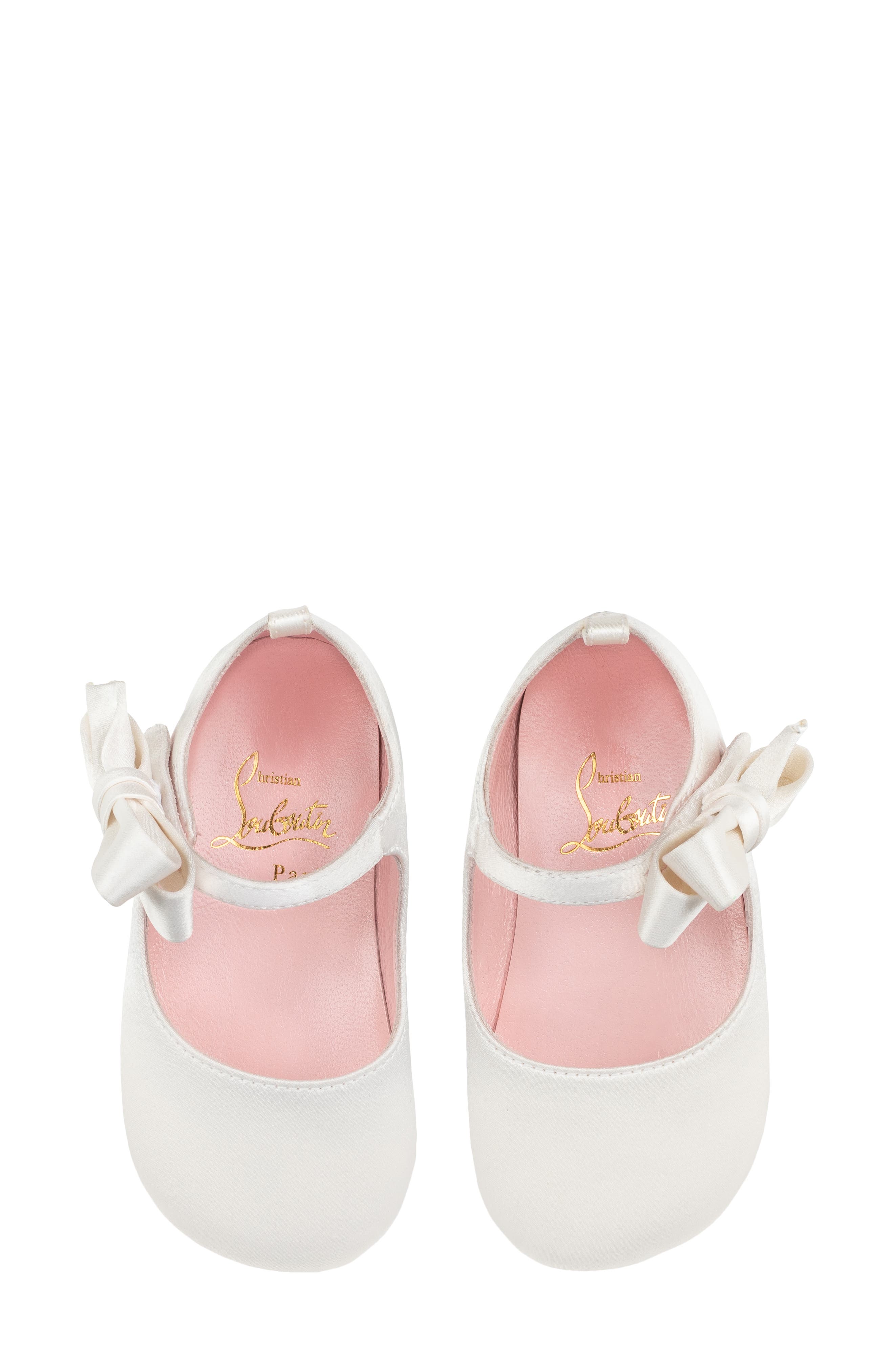 Christian Louboutin Lou Babe Silk Crepe Satin Crib Shoe, Alternate, color, 