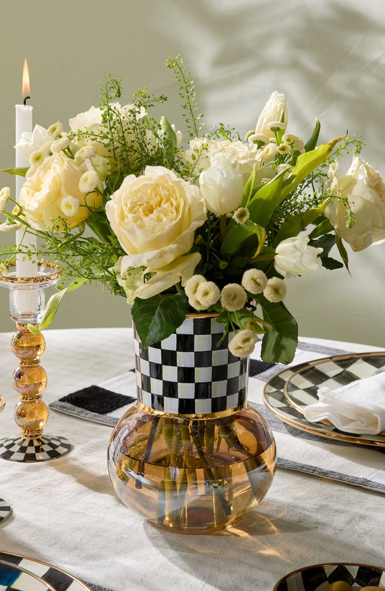 MACKENZIE CHILDS Courtly Check Glass Vase, Alternate, color, Black