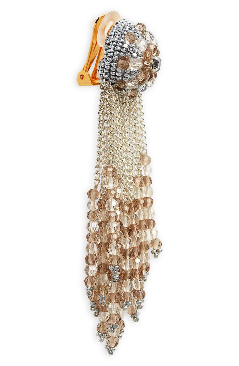 Oscar de la Renta Chain Cluster Beaded Clip Earrings, Alternate, color,