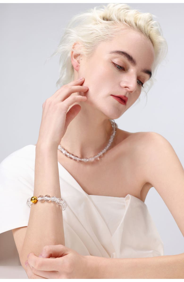Classicharms Frostnova Azeztulite Clear Phantom Crystal Sphere Bracelet-12mm, Alternate, color, Gold