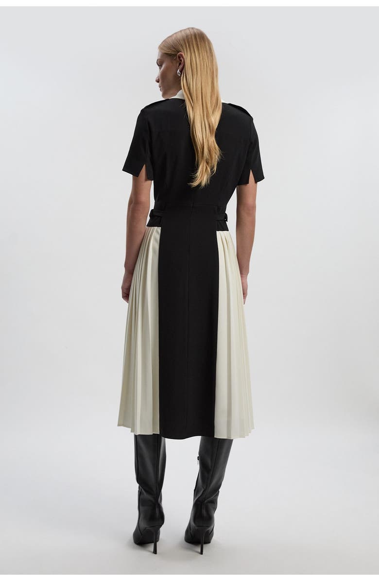 Karen Millen Tailored Crepe Pleated Midi Shirt Dress, Alternate, color, Mono