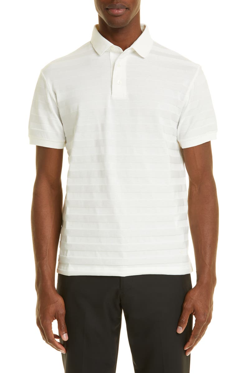Emporio Armani Men's Textured Stripe Cotton Polo Shirt, Main, color, 