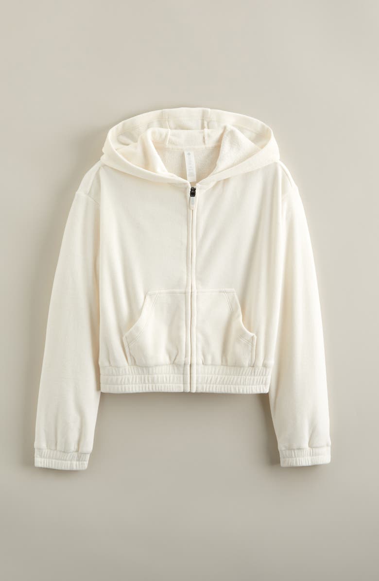 Zella Girl Kids' Cosmos Velour Zip Hoodie, Main, color, Ivory Egret