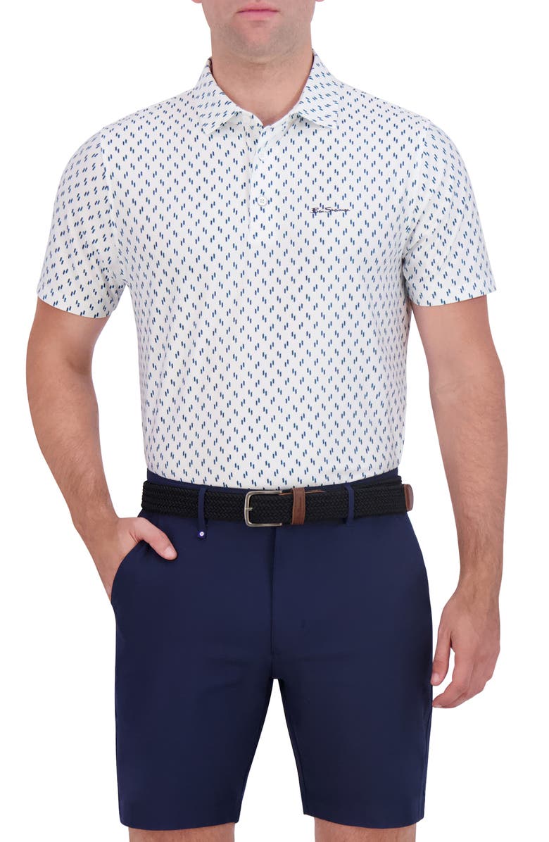 Ben Sherman Geo Dot Print Stretch Tech Polo, Main, color, White/Light Blue