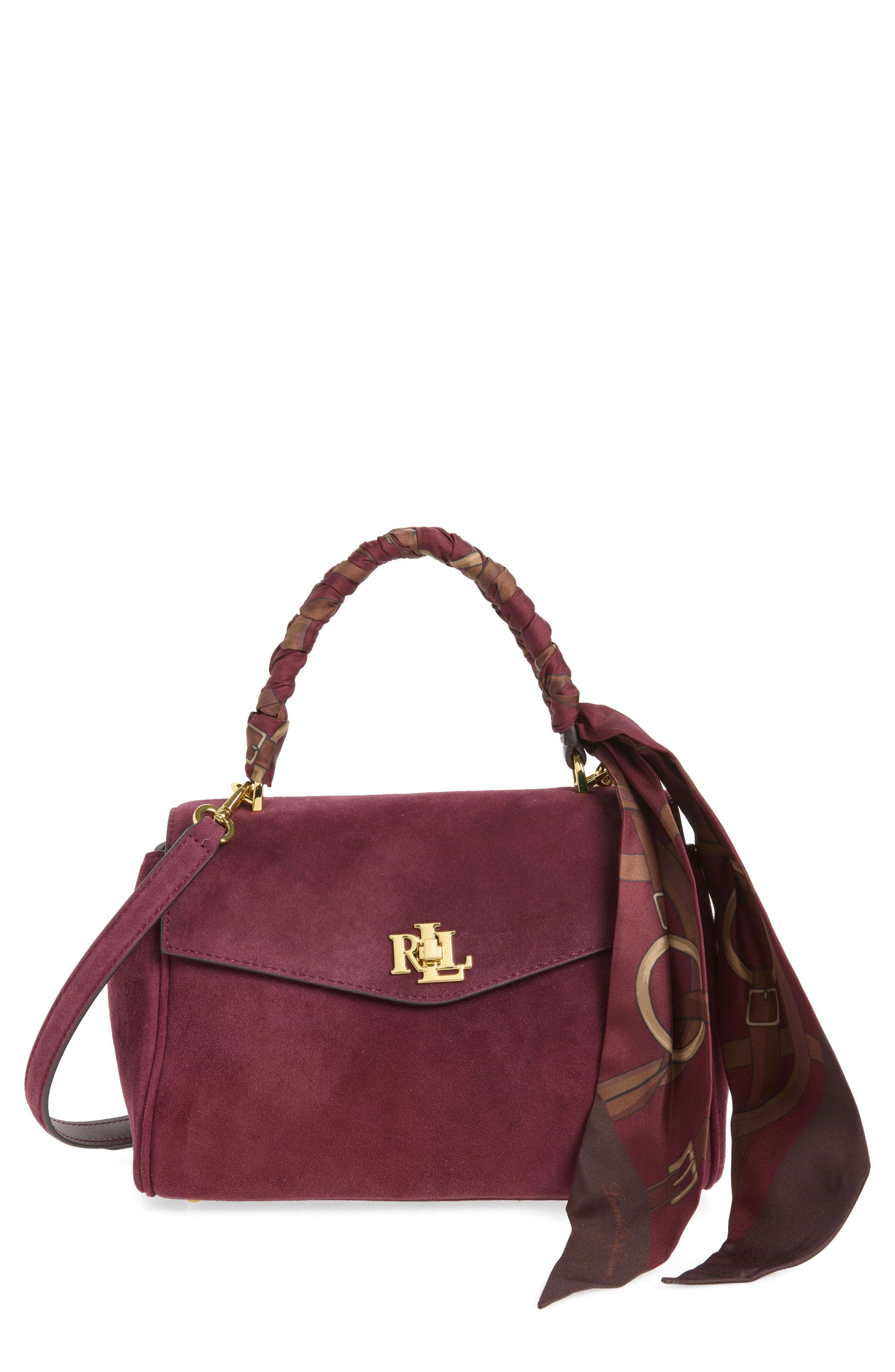 Farrah Scarf Wrapped Small Satchel, Main, color, DARK GARNET