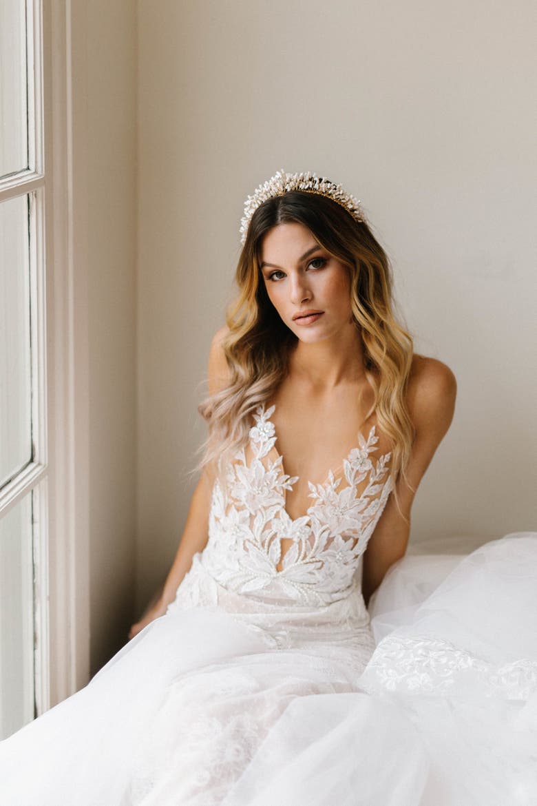 Veda Bridal Tiara, Alternate, color, Gold