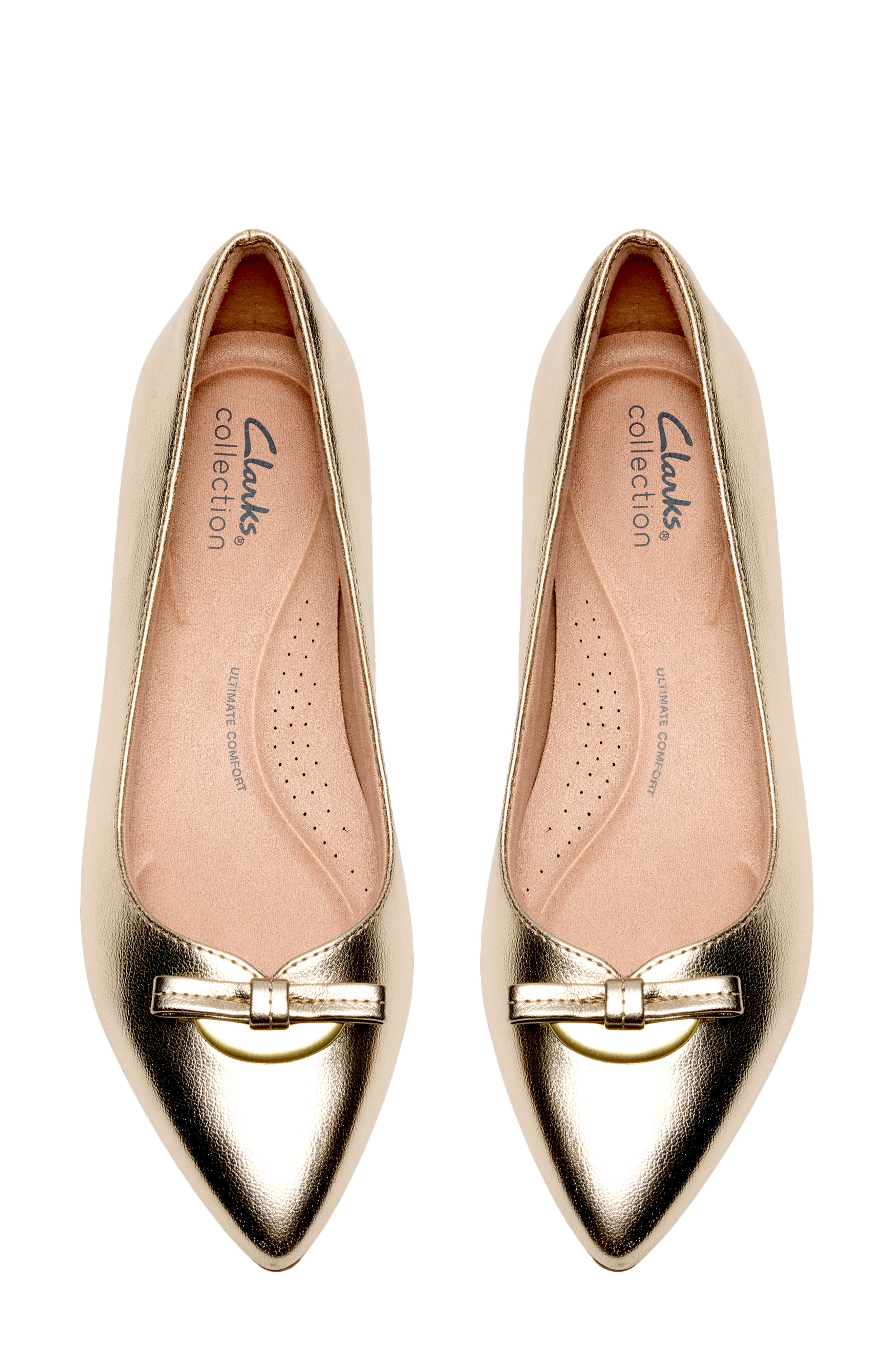 Natalyn Trim Faux Leather Ballet Flat, Alternate, color, GOLD METALLIC