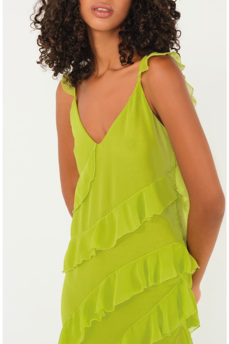 Cascade Ruffle Chiffon Maxi Dress, Alternate, color, LIME
