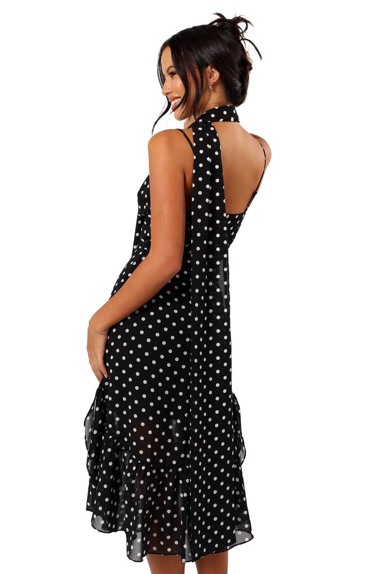 Francesca Dot Midi Dress & Scarf, Alternate, color, BLACK POLKA DOT