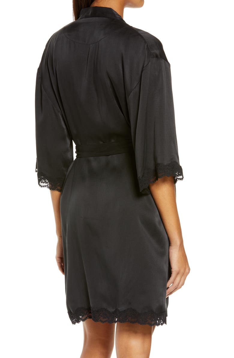 Papinelle Lace Trim Silk Short Robe, Alternate, color,