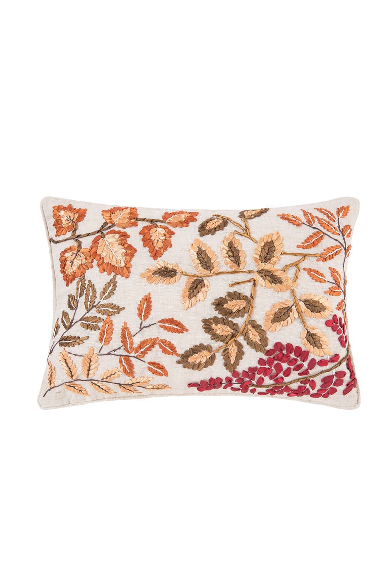 Autumn Floral Leaves Handcrafted Small Long Accent Pillow 12" x 18", Main, color, Orange