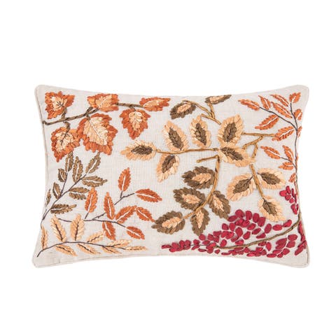 Autumn Floral Leaves Handcrafted Small Long Accent Pillow 12" x 18"