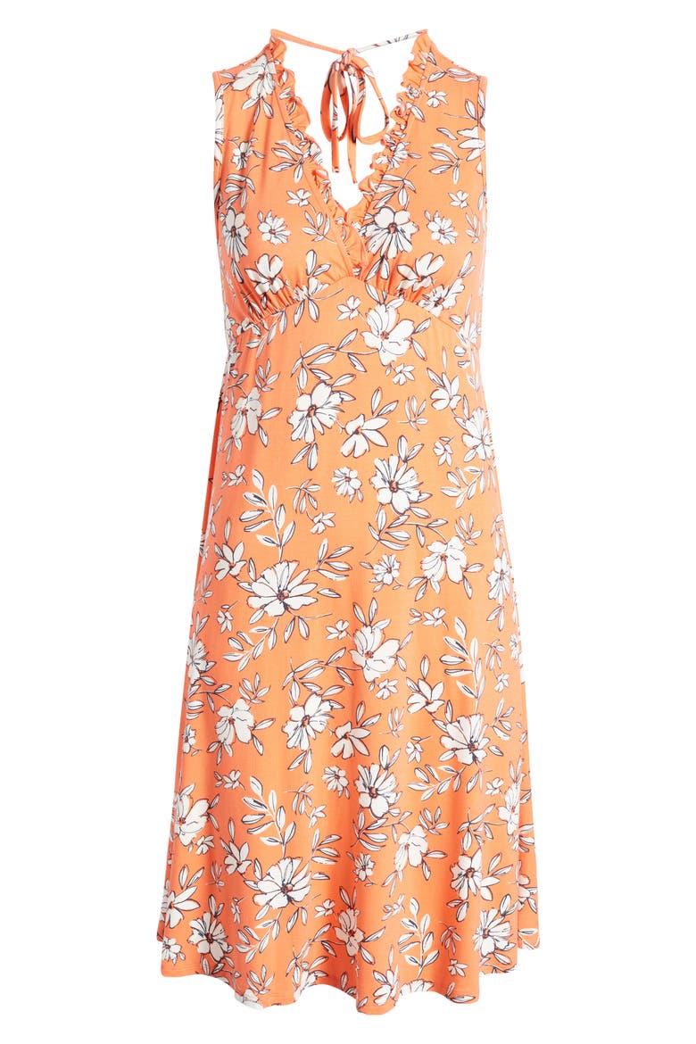 Floral Print Ruffle Empire Waist Dress, Alternate, color, CORAL/ IVORY