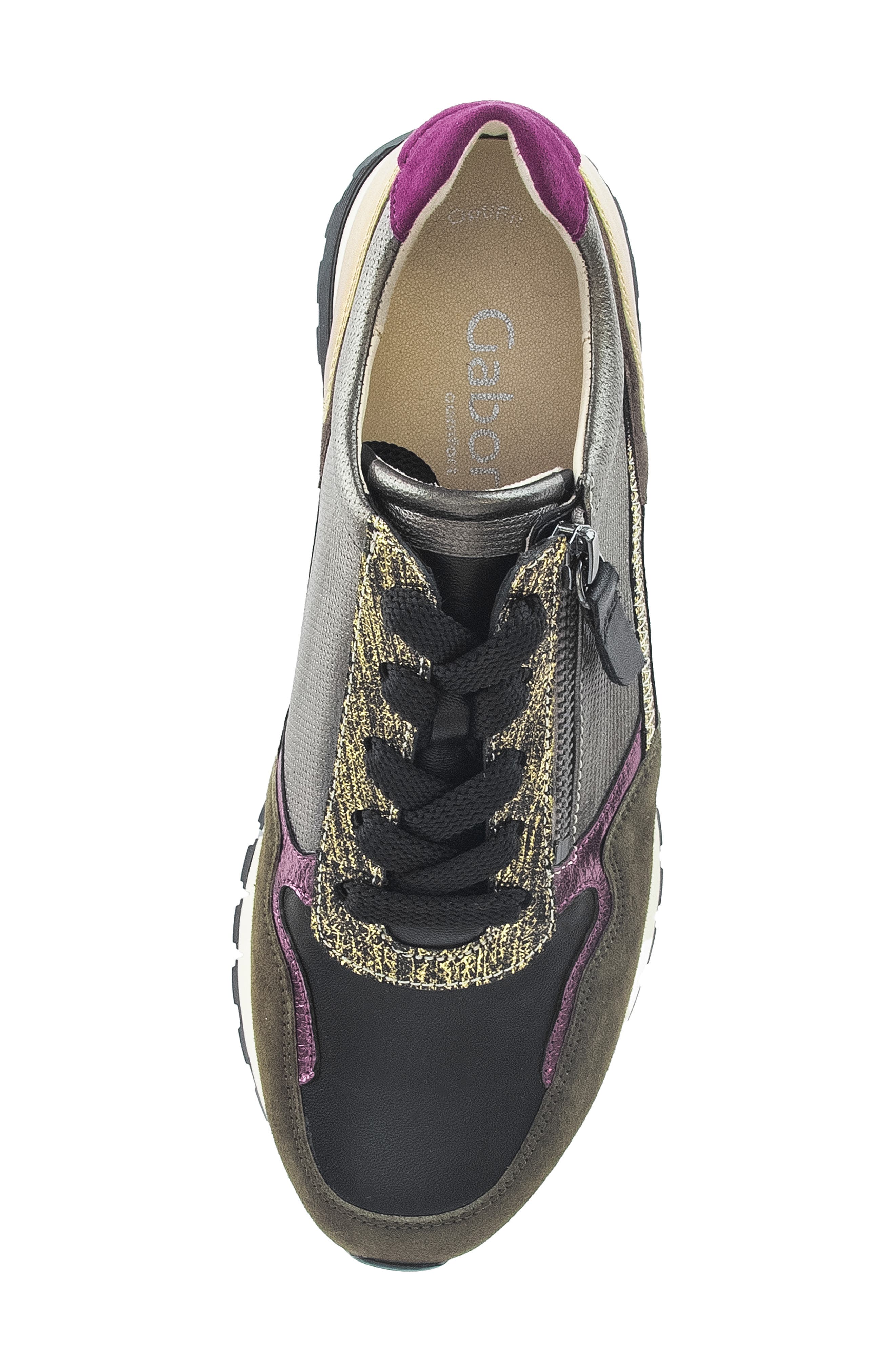 Gabor Leather Zip Sneaker, Alternate, color, Gold