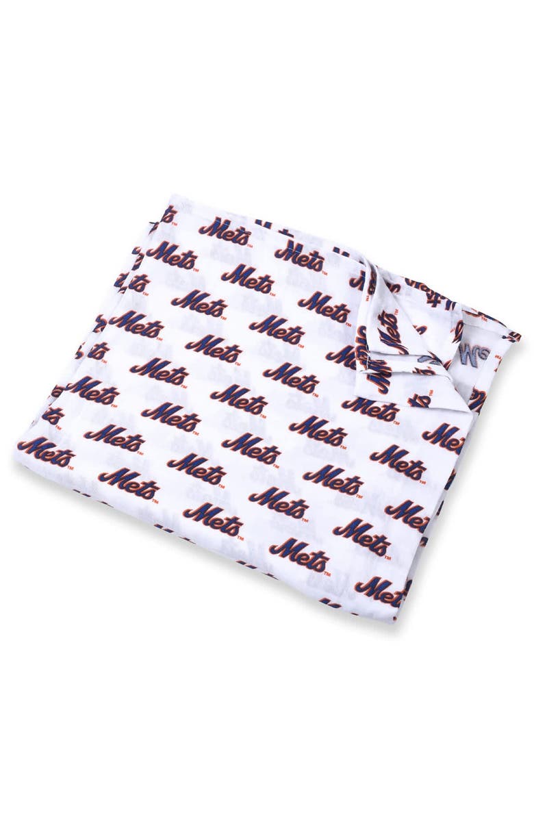 Three Little Anchors Infant Three Little Anchors White New York Mets 47'' x 47'' Muslin Swaddle Blanket, Main, color,