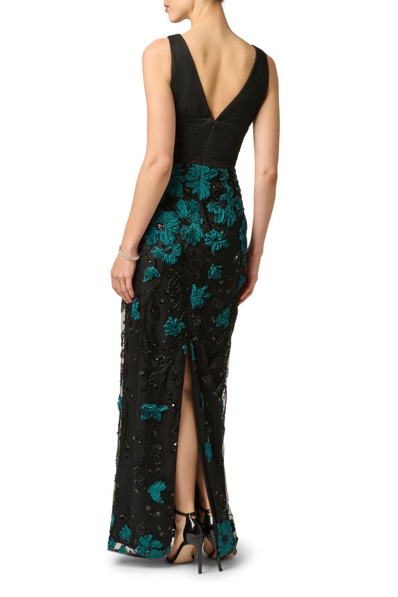 Floral Embroidered Sleeveless Gown, Alternate, color, BLACK/ EMERALD