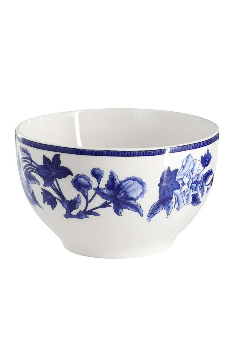 Elama Cattleya Orchid 16 Piece Round Porcelain Dinnerware Set, Alternate, color, Blue