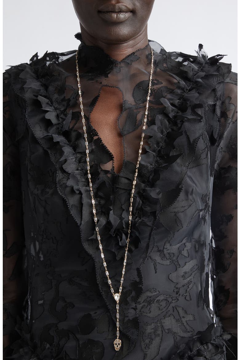 Layered Pavé Skull Y-Necklace, Alternate, color, PEARL