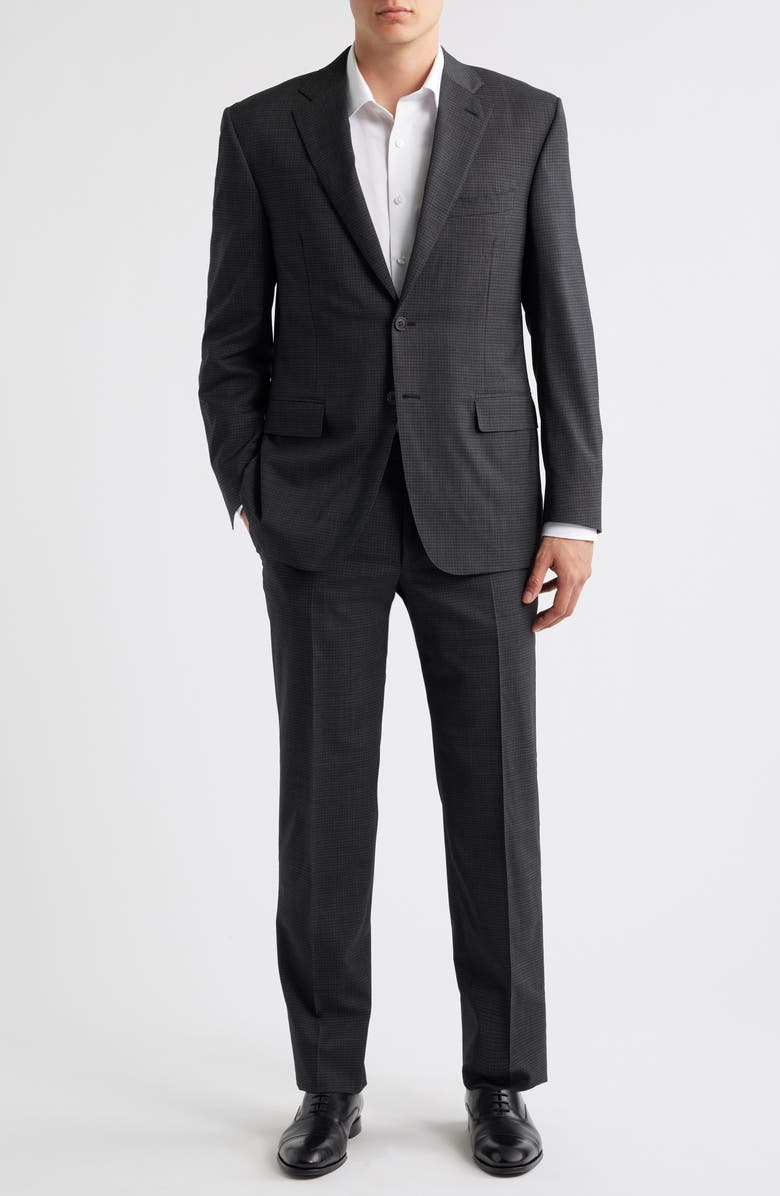 Canali Siena Regular Fit Check Stretch Wool Suit, Main, color, Charcoal
