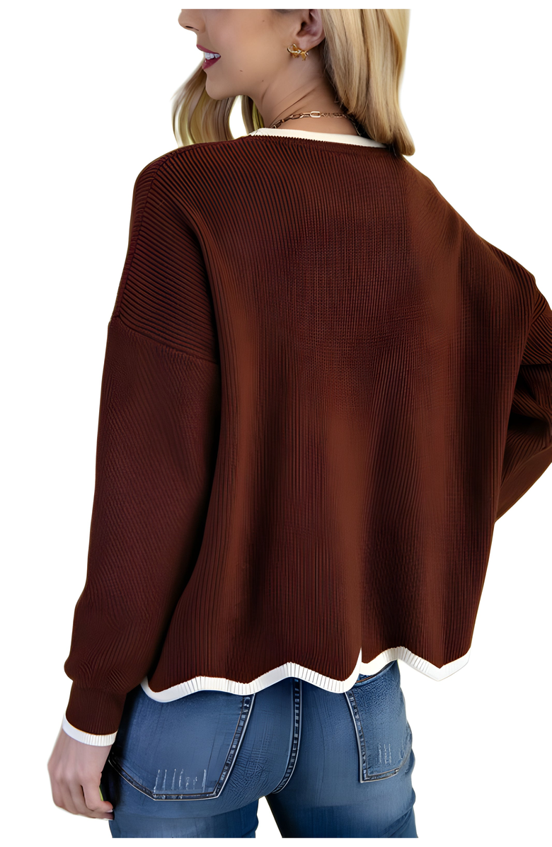 Knit and Lounge Waffle Knit Contrast Trim Sweater, Alternate, color, 