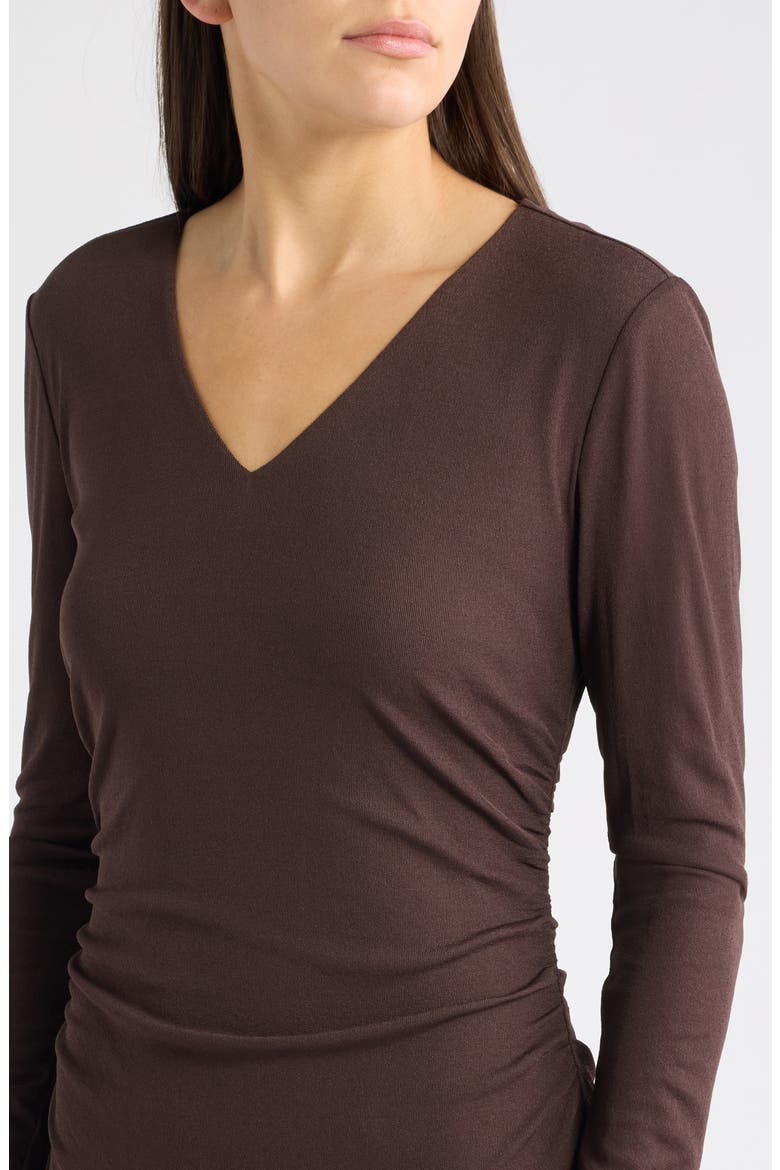 Side Ruched Long Sleeve Maxi Dress, Alternate, color, ESPRESSO
