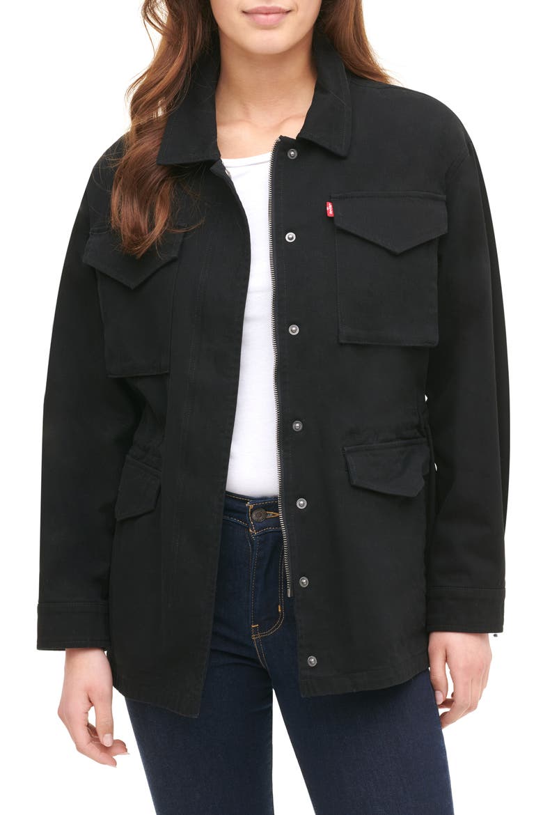 Levi's® Cotton Oversize Military Jacket, Main, color, BLACK