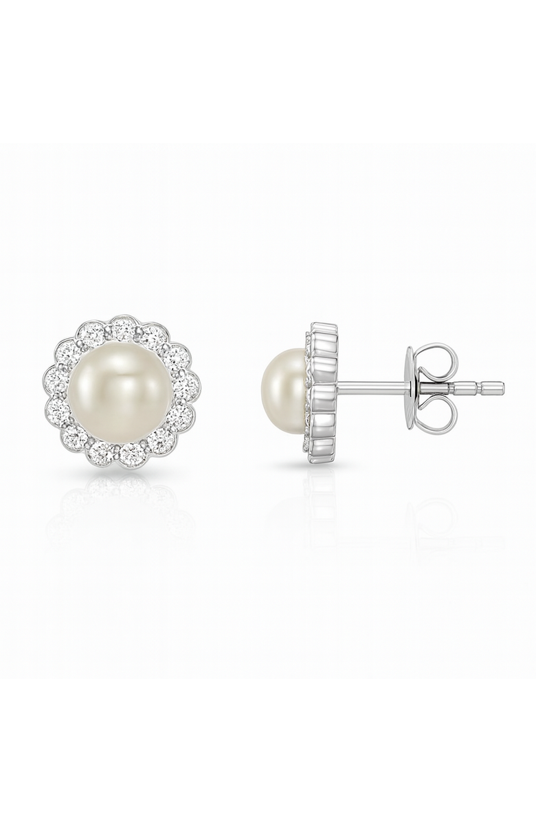 Donatello Gian Sterling Silver Pearl Halo Earrings, Main, color, Silver