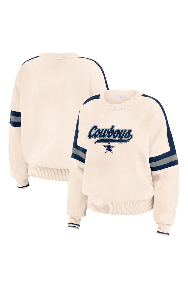 WEAR by Erin Andrews Women's WEAR by Erin Andrews Cream Dallas Cowboys Stripe Pullover Sweater, Main, color, Cream