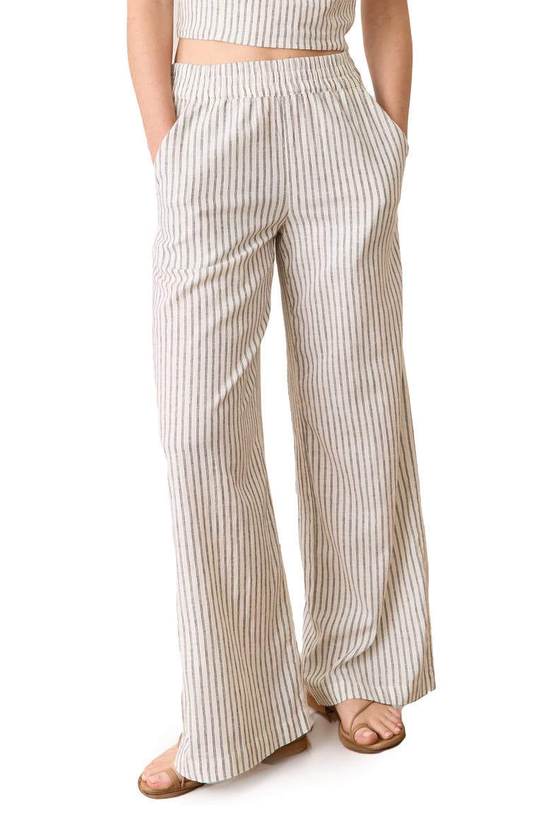 Allison Stripe Pull-On Wide Leg Hemp Blend Pants, Main, color, CREAM/NAVY