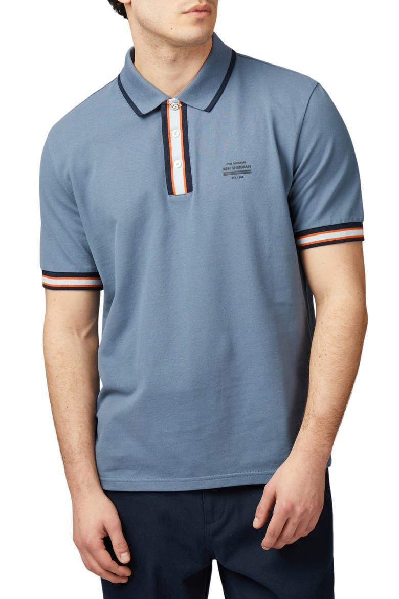 Stripe Rib Organic Cotton Piqué Polo, Main, color, SEA