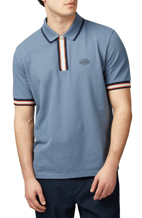 Ben Sherman Stripe Rib Organic Cotton Piqué Polo in Sea 