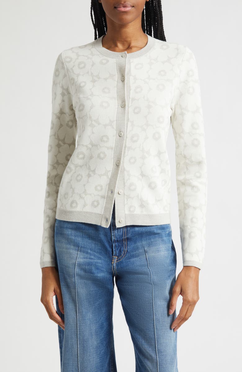 Marimekko Etevyys Keidas Floral Cotton Cardigan, Main, color, Off-White