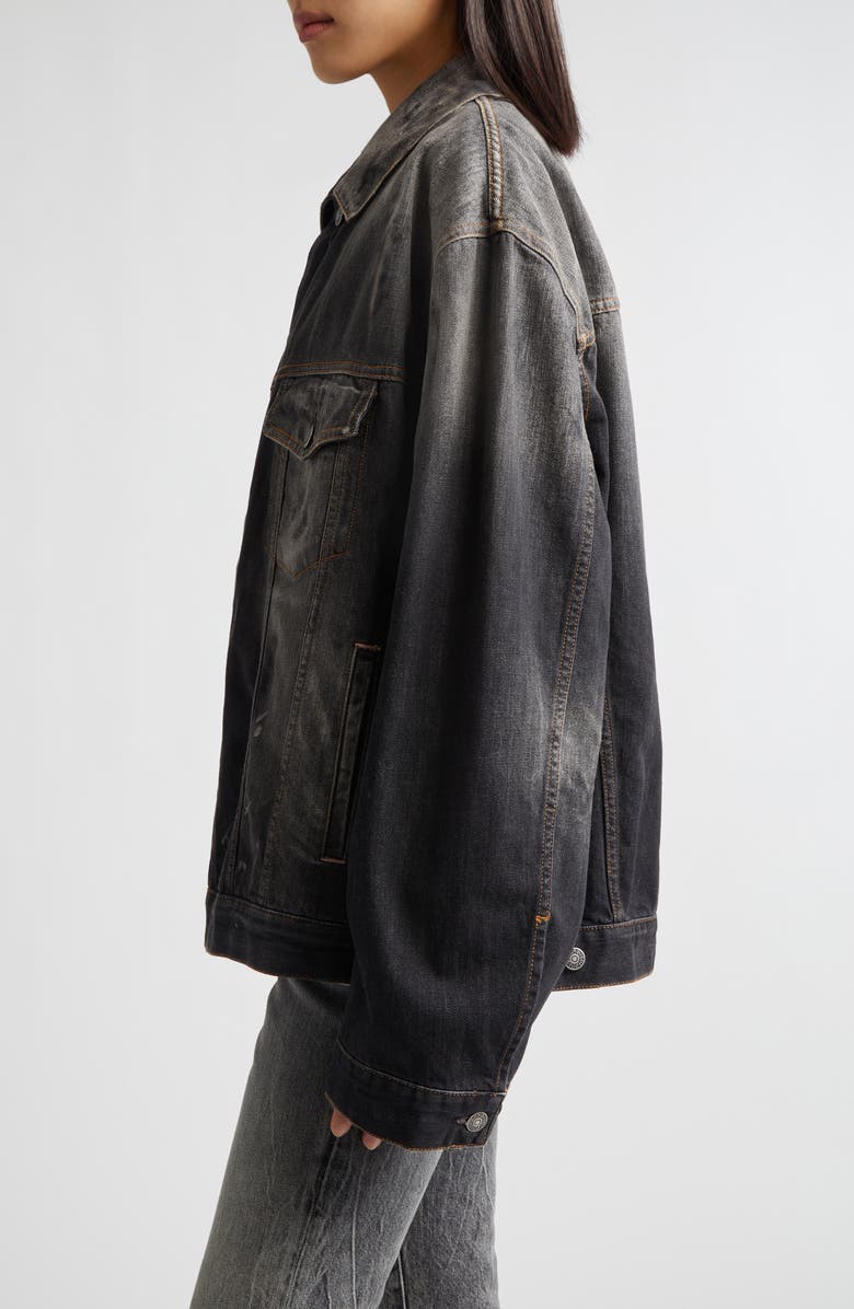 Acne Studios Robert Trafalgar Distressed Denim Jacket, Alternate, color, Black