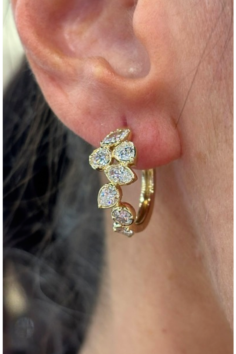Gold Frame Multi-Shape Lab Diamond Hoop in 14K Gold, Alternate, color, White Gold